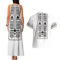 Ukraine Military Vyshyvanka Pattern Couples Matching Tank Maxi Dress and Hawaiian Shirt Ukrainian Heritage White Tactical Style - Wonder Print Shop