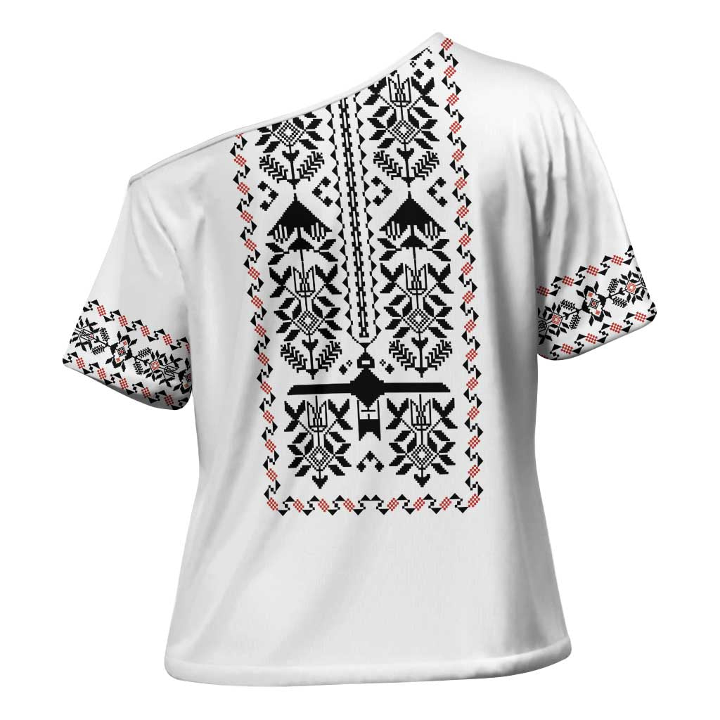 Ukraine Military Vyshyvanka Pattern Cross Shoulder Shirt Ukrainian Heritage White Tactical Style - Wonder Print Shop