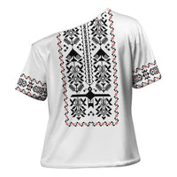 Ukraine Military Vyshyvanka Pattern Cross Shoulder Shirt Ukrainian Heritage White Tactical Style - Wonder Print Shop