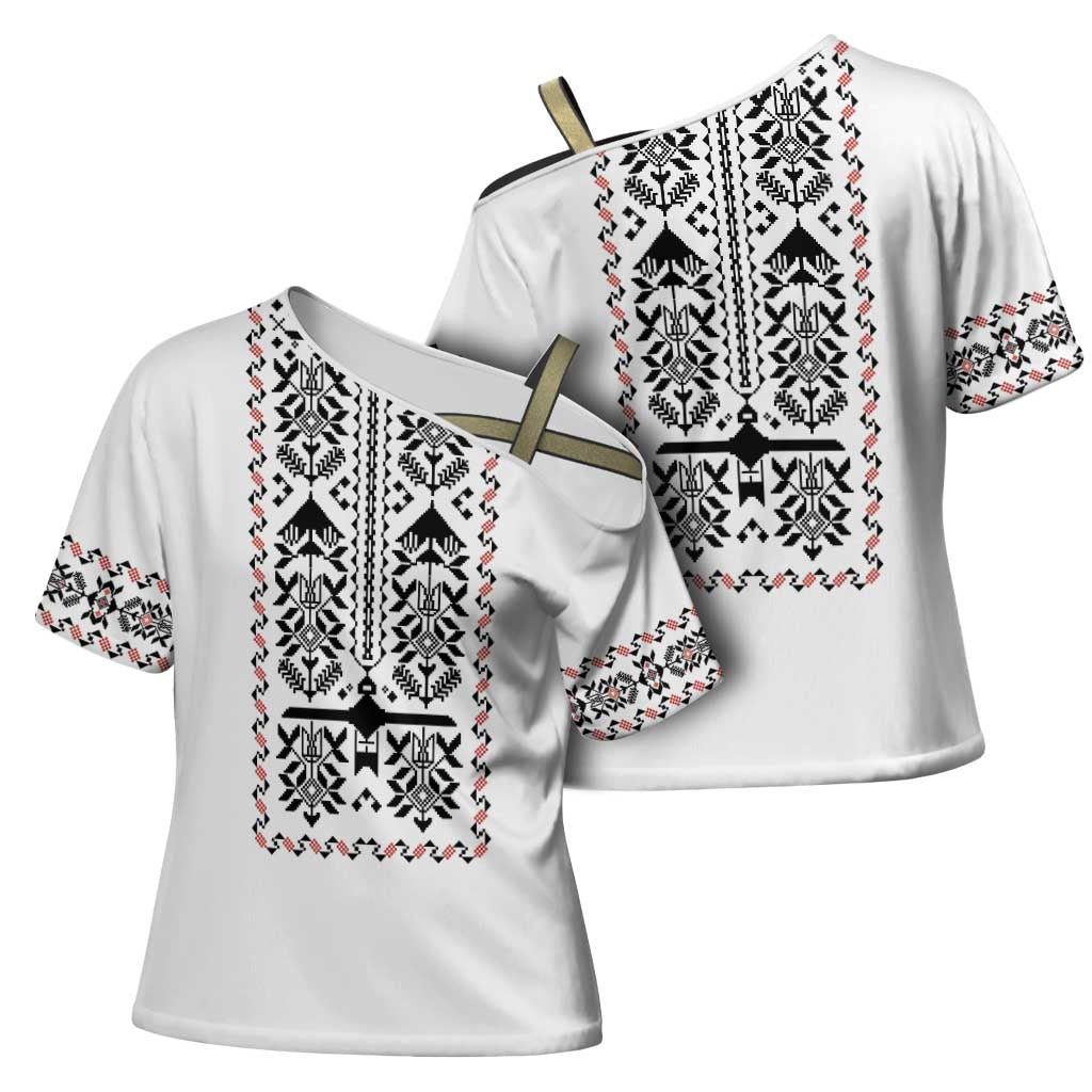 Ukraine Military Vyshyvanka Pattern Cross Shoulder Shirt Ukrainian Heritage White Tactical Style - Wonder Print Shop