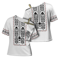 Ukraine Military Vyshyvanka Pattern Cross Shoulder Shirt Ukrainian Heritage White Tactical Style - Wonder Print Shop