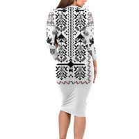 Ukraine Military Vyshyvanka Pattern Family Matching Long Sleeve Bodycon Dress and Hawaiian Shirt Ukrainian Heritage White Tactical Style