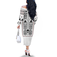 Ukraine Military Vyshyvanka Pattern Family Matching Off The Shoulder Long Sleeve Dress and Hawaiian Shirt Ukrainian Heritage White Tactical Style
