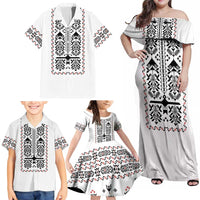Ukraine Military Vyshyvanka Pattern Family Matching Off Shoulder Maxi Dress and Hawaiian Shirt Ukrainian Heritage White Tactical Style
