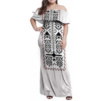 Ukraine Military Vyshyvanka Pattern Family Matching Off Shoulder Maxi Dress and Hawaiian Shirt Ukrainian Heritage White Tactical Style