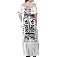 Ukraine Military Vyshyvanka Pattern Family Matching Off Shoulder Maxi Dress and Hawaiian Shirt Ukrainian Heritage White Tactical Style