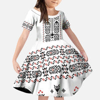 Ukraine Military Vyshyvanka Pattern Family Matching Off Shoulder Short Dress and Hawaiian Shirt Ukrainian Heritage White Tactical Style