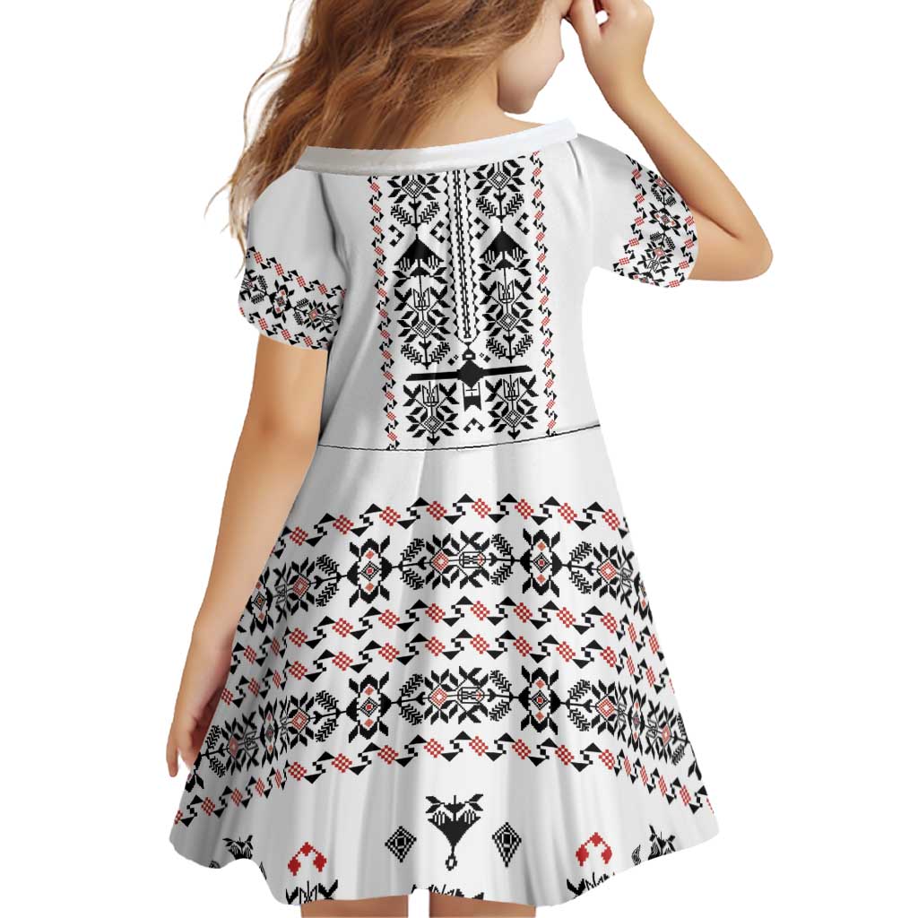 Ukraine Military Vyshyvanka Pattern Family Matching Off Shoulder Short Dress and Hawaiian Shirt Ukrainian Heritage White Tactical Style