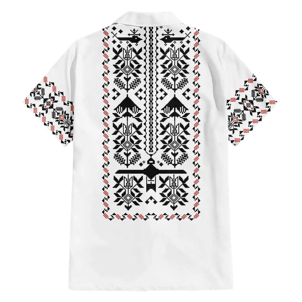 Ukraine Military Vyshyvanka Pattern Family Matching Off Shoulder Short Dress and Hawaiian Shirt Ukrainian Heritage White Tactical Style