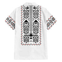 Ukraine Military Vyshyvanka Pattern Family Matching Off Shoulder Short Dress and Hawaiian Shirt Ukrainian Heritage White Tactical Style