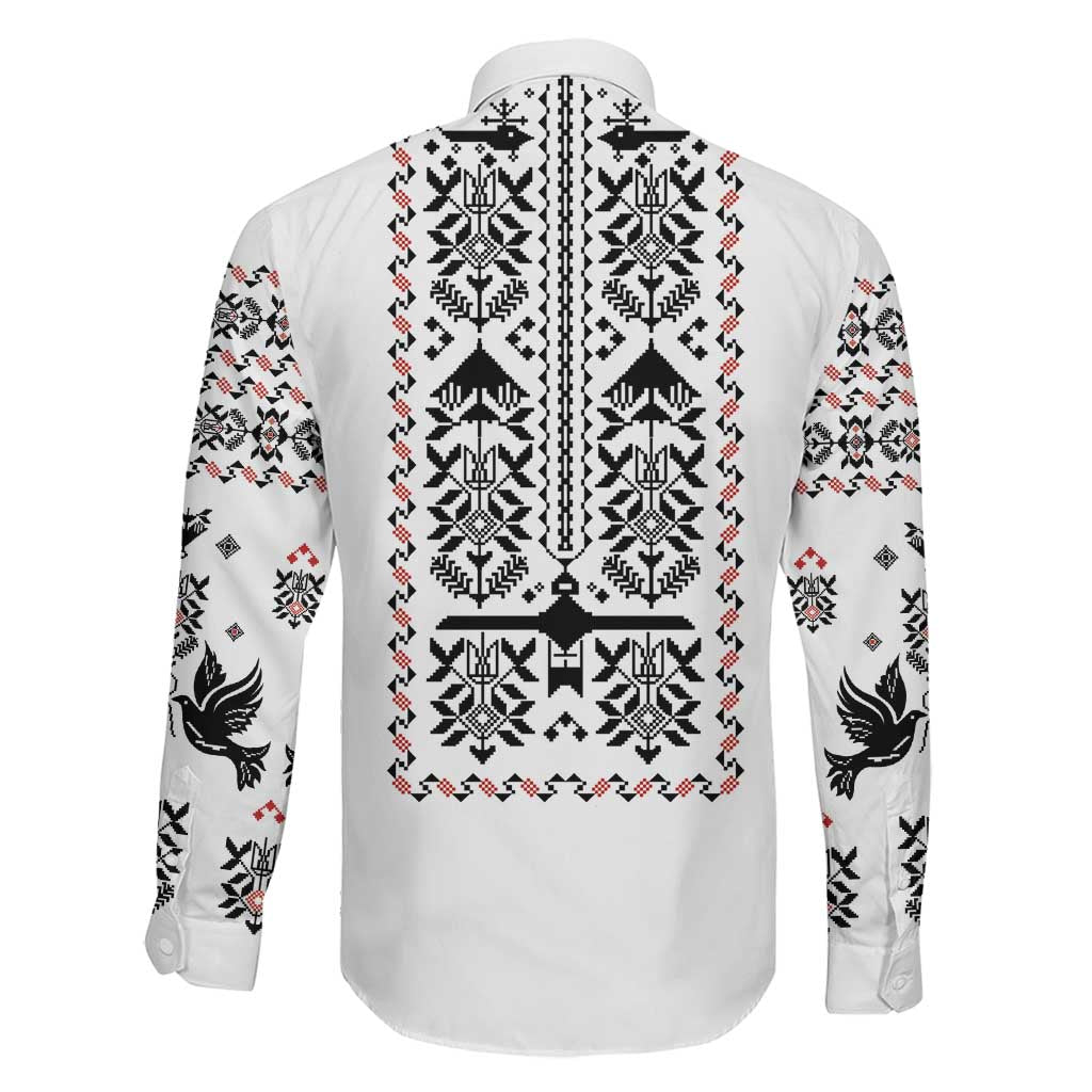 Ukraine Military Vyshyvanka Pattern Family Matching Off Shoulder Short Dress and Hawaiian Shirt Ukrainian Heritage White Tactical Style