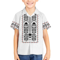 Ukraine Military Vyshyvanka Pattern Family Matching Off Shoulder Short Dress and Hawaiian Shirt Ukrainian Heritage White Tactical Style