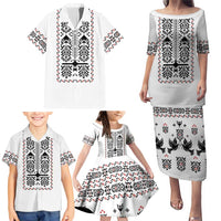 Ukraine Military Vyshyvanka Pattern Family Matching Puletasi and Hawaiian Shirt Ukrainian Heritage White Tactical Style