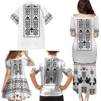 Ukraine Military Vyshyvanka Pattern Family Matching Puletasi and Hawaiian Shirt Ukrainian Heritage White Tactical Style