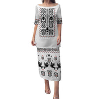 Ukraine Military Vyshyvanka Pattern Family Matching Puletasi and Hawaiian Shirt Ukrainian Heritage White Tactical Style