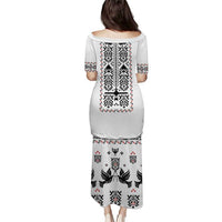 Ukraine Military Vyshyvanka Pattern Family Matching Puletasi and Hawaiian Shirt Ukrainian Heritage White Tactical Style