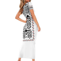 Ukraine Military Vyshyvanka Pattern Family Matching Short Sleeve Bodycon Dress and Hawaiian Shirt Ukrainian Heritage White Tactical Style