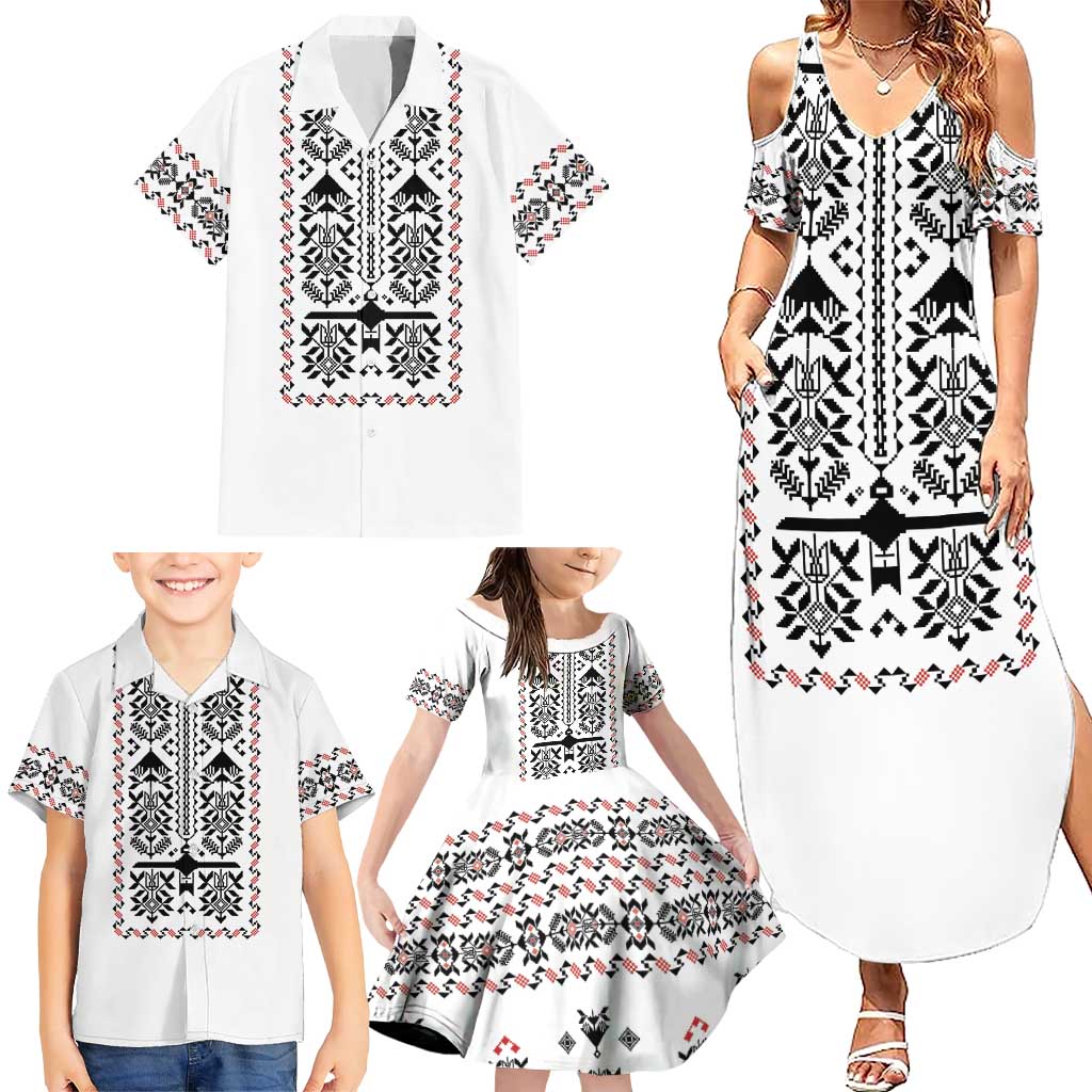 Ukraine Military Vyshyvanka Pattern Family Matching Summer Maxi Dress and Hawaiian Shirt Ukrainian Heritage White Tactical Style