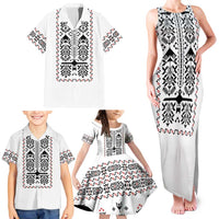 Ukraine Military Vyshyvanka Pattern Family Matching Tank Maxi Dress and Hawaiian Shirt Ukrainian Heritage White Tactical Style