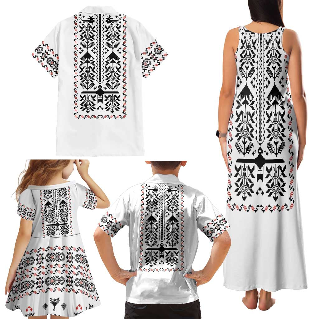 Ukraine Military Vyshyvanka Pattern Family Matching Tank Maxi Dress and Hawaiian Shirt Ukrainian Heritage White Tactical Style
