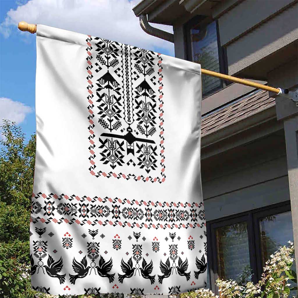 Ukraine Military Vyshyvanka Pattern Garden Flag Ukrainian Heritage White Tactical Style - Wonder Print Shop
