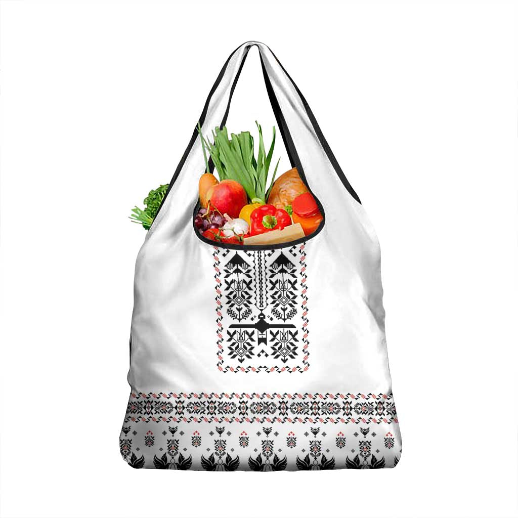 Ukraine Military Vyshyvanka Pattern Grocery Bag Ukrainian Heritage White Tactical Style - Wonder Print Shop