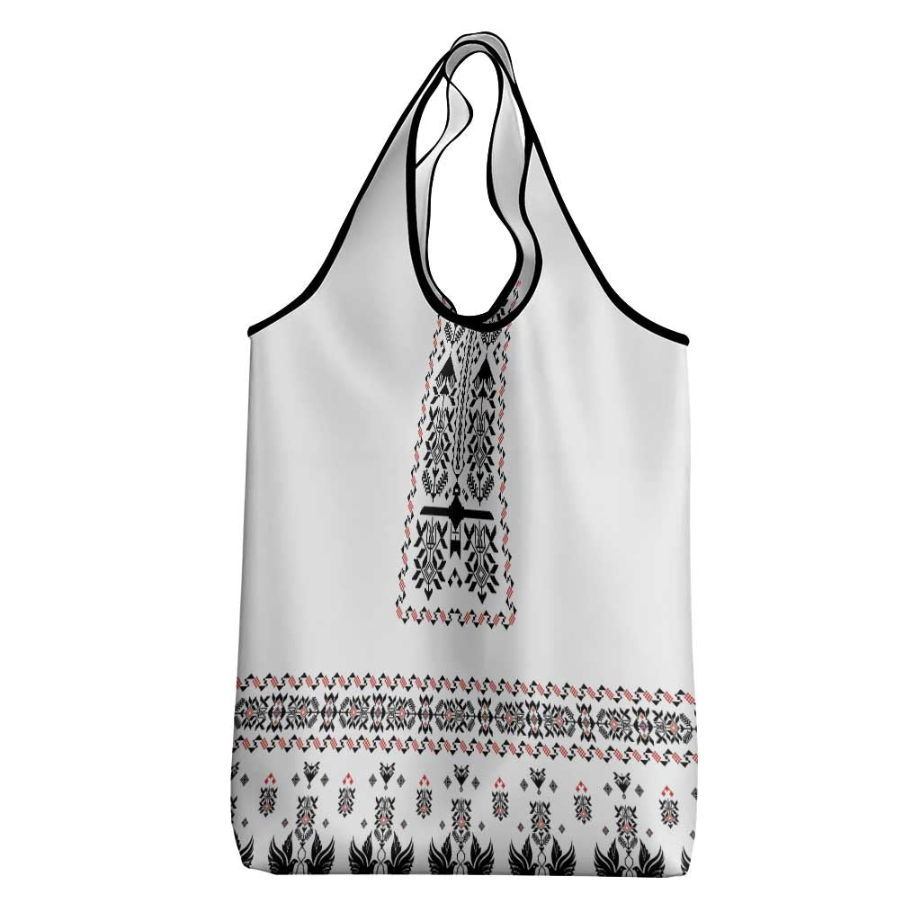 Ukraine Military Vyshyvanka Pattern Grocery Bag Ukrainian Heritage White Tactical Style - Wonder Print Shop