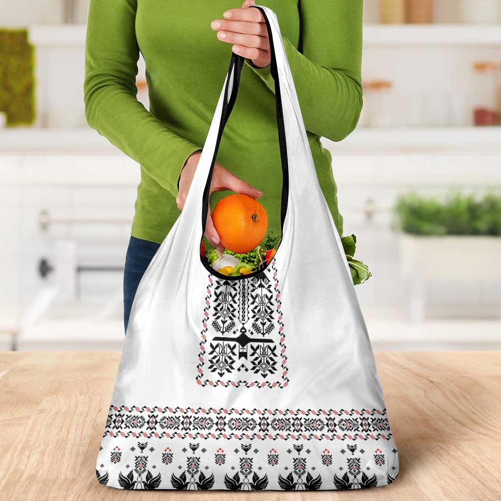 Ukraine Military Vyshyvanka Pattern Grocery Bag Ukrainian Heritage White Tactical Style - Wonder Print Shop