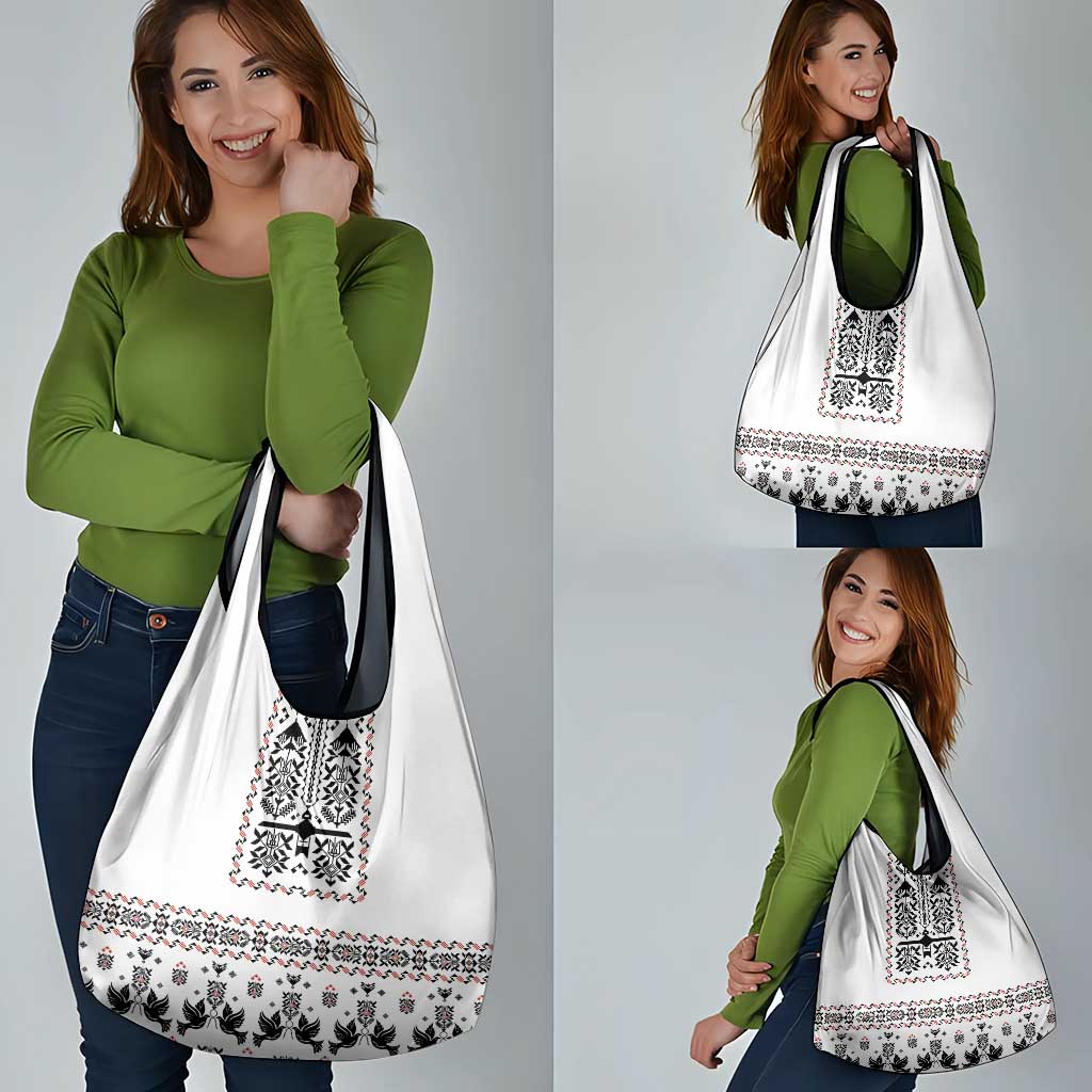 Ukraine Military Vyshyvanka Pattern Grocery Bag Ukrainian Heritage White Tactical Style - Wonder Print Shop