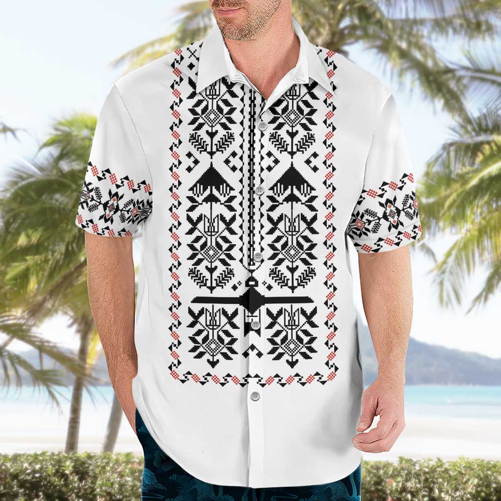 Ukraine Military Vyshyvanka Pattern Hawaiian Shirt Ukrainian Heritage White Tactical Style - Wonder Print Shop