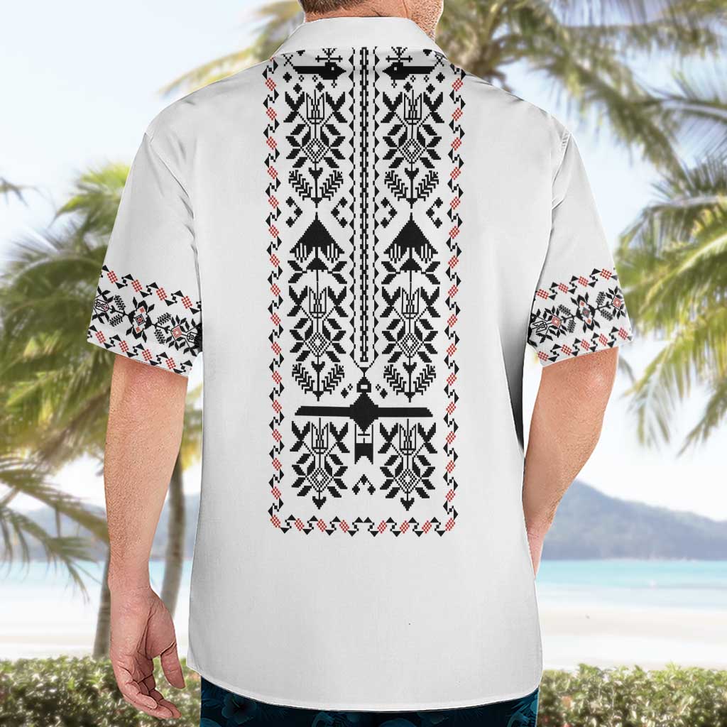 Ukraine Military Vyshyvanka Pattern Hawaiian Shirt Ukrainian Heritage White Tactical Style - Wonder Print Shop