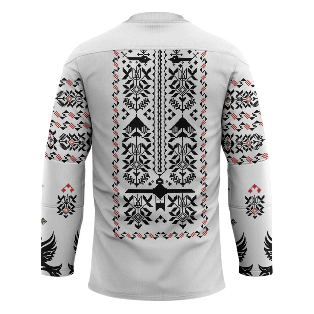 Ukraine Military Vyshyvanka Pattern Hockey Jersey Ukrainian Heritage White Tactical Style - Wonder Print Shop