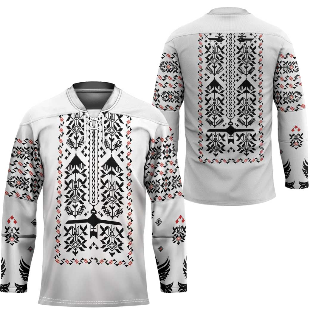 Ukraine Military Vyshyvanka Pattern Hockey Jersey Ukrainian Heritage White Tactical Style - Wonder Print Shop