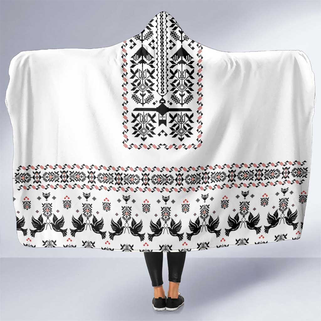 Ukraine Military Vyshyvanka Pattern Hooded Blanket Ukrainian Heritage White Tactical Style - Wonder Print Shop