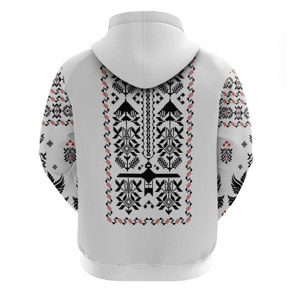 Ukraine Military Vyshyvanka Pattern Hoodie Ukrainian Heritage White Tactical Style - Wonder Print Shop