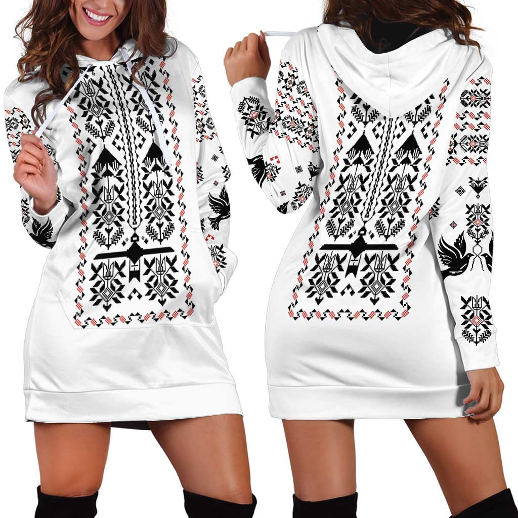 Ukraine Military Vyshyvanka Pattern Hoodie Dress Ukrainian Heritage White Tactical Style - Wonder Print Shop