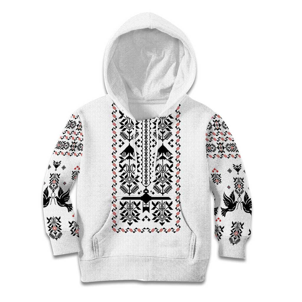 Ukraine Military Vyshyvanka Pattern Kid Hoodie Ukrainian Heritage White Tactical Style - Wonder Print Shop