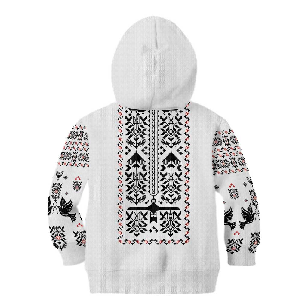 Ukraine Military Vyshyvanka Pattern Kid Hoodie Ukrainian Heritage White Tactical Style - Wonder Print Shop