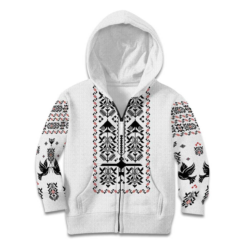 Ukraine Military Vyshyvanka Pattern Kid Hoodie Ukrainian Heritage White Tactical Style - Wonder Print Shop