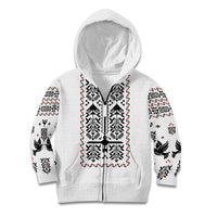 Ukraine Military Vyshyvanka Pattern Kid Hoodie Ukrainian Heritage White Tactical Style - Wonder Print Shop