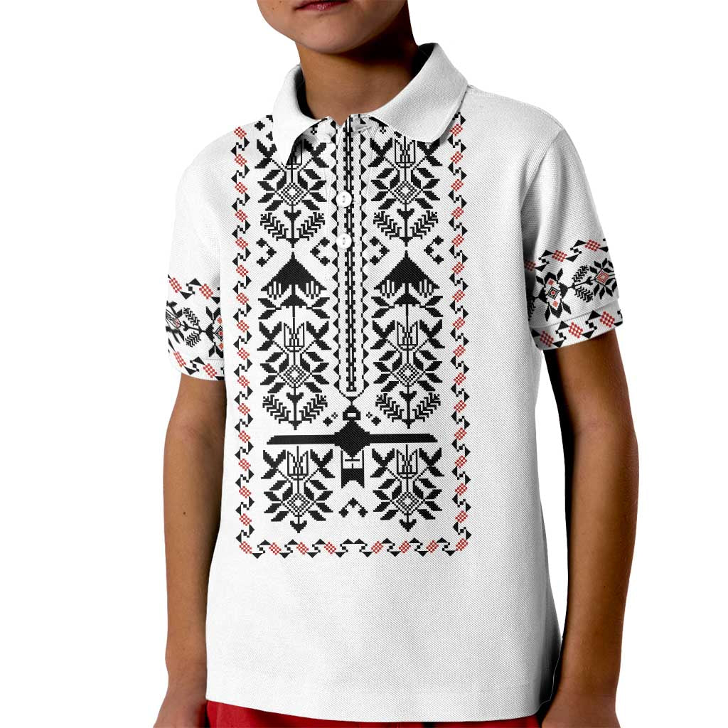 Ukraine Military Vyshyvanka Pattern Kid Polo Shirt Ukrainian Heritage White Tactical Style - Wonder Print Shop
