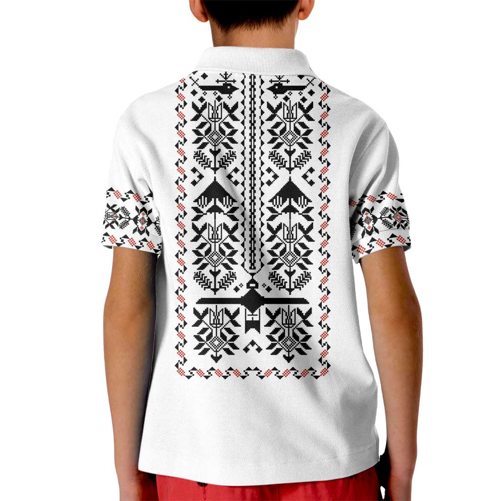 Ukraine Military Vyshyvanka Pattern Kid Polo Shirt Ukrainian Heritage White Tactical Style - Wonder Print Shop