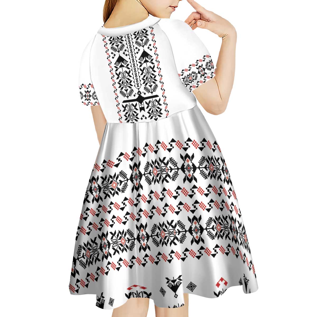Ukraine Military Vyshyvanka Pattern Kid Short Sleeve Dress Ukrainian Heritage White Tactical Style - Wonder Print Shop