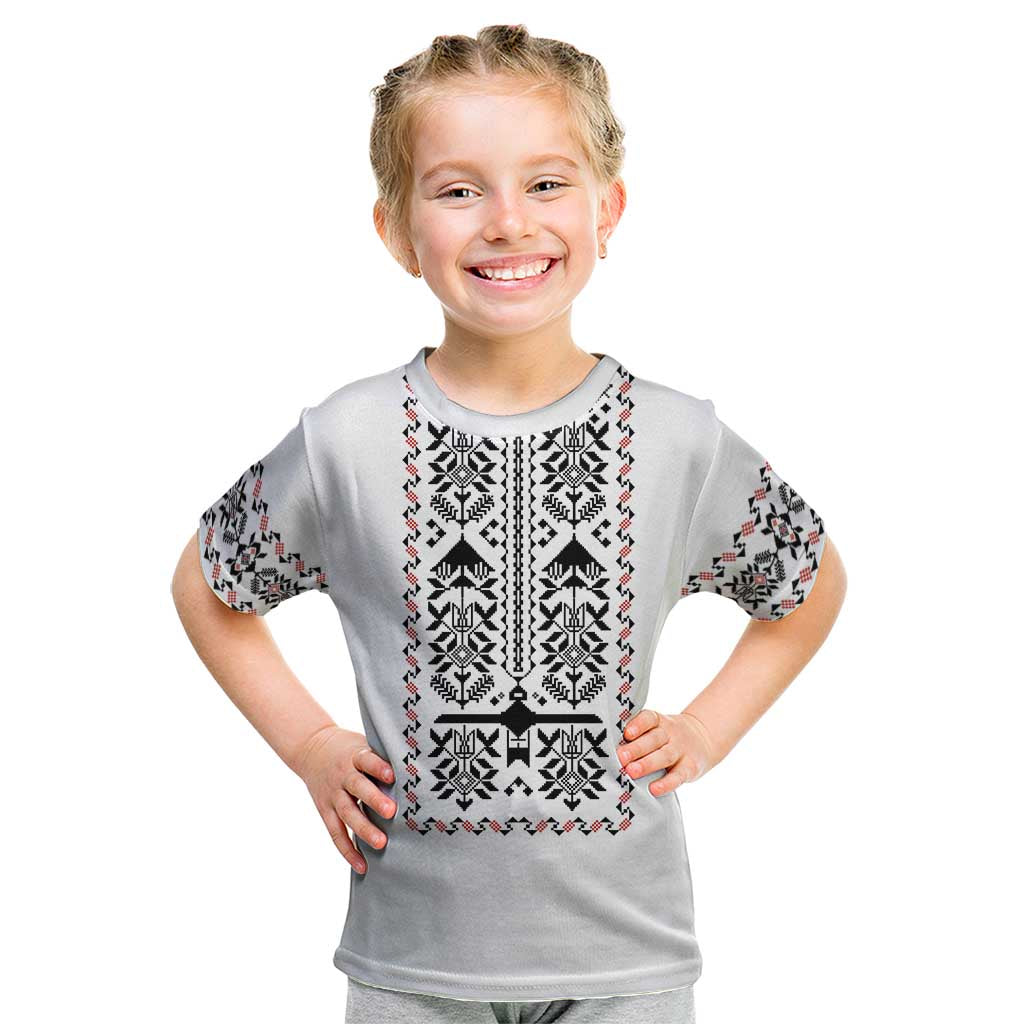 Ukraine Military Vyshyvanka Pattern Kid T Shirt Ukrainian Heritage White Tactical Style - Wonder Print Shop