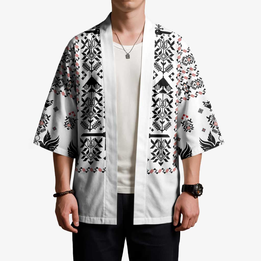 Ukraine Military Vyshyvanka Pattern Kimono Ukrainian Heritage White Tactical Style - Wonder Print Shop