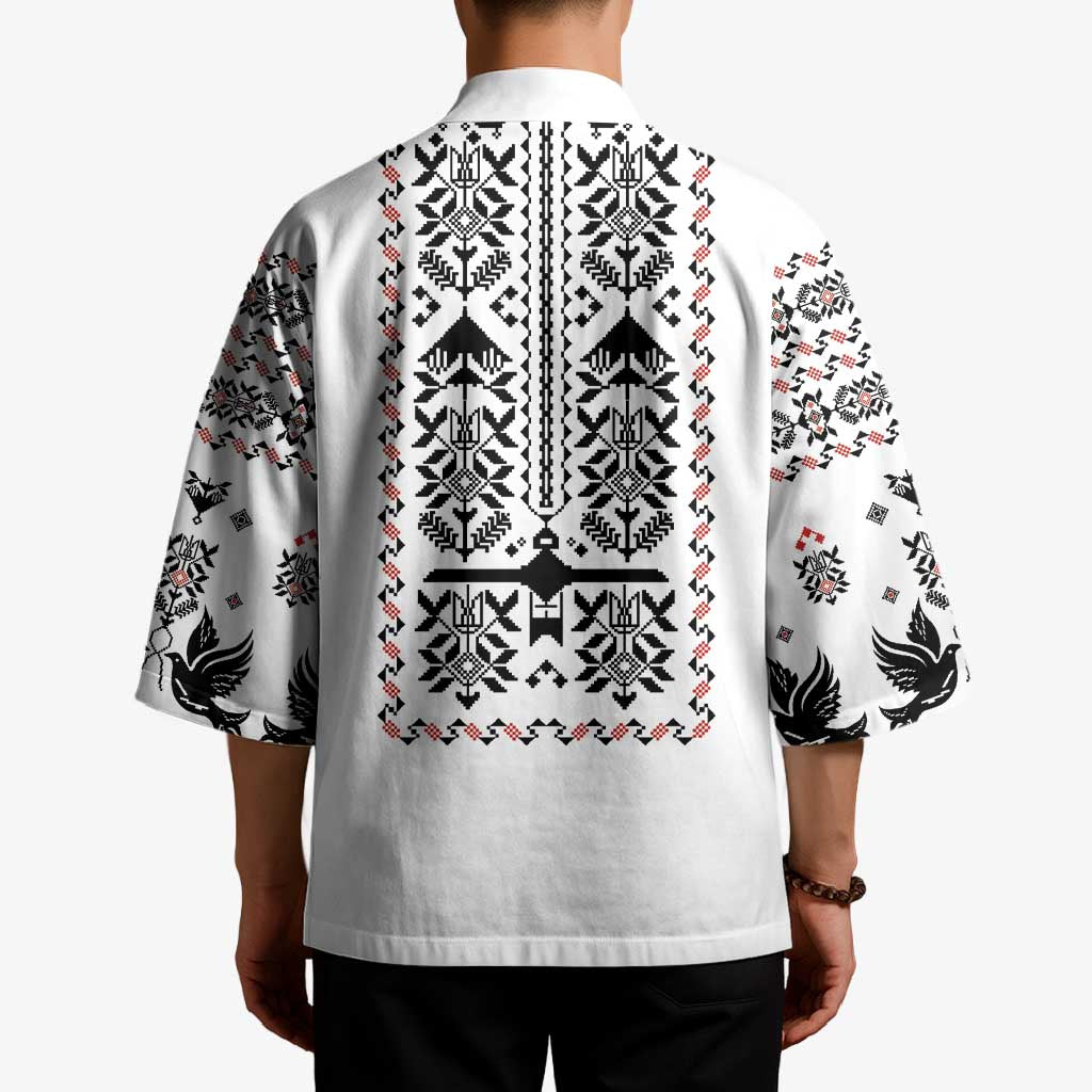 Ukraine Military Vyshyvanka Pattern Kimono Ukrainian Heritage White Tactical Style - Wonder Print Shop