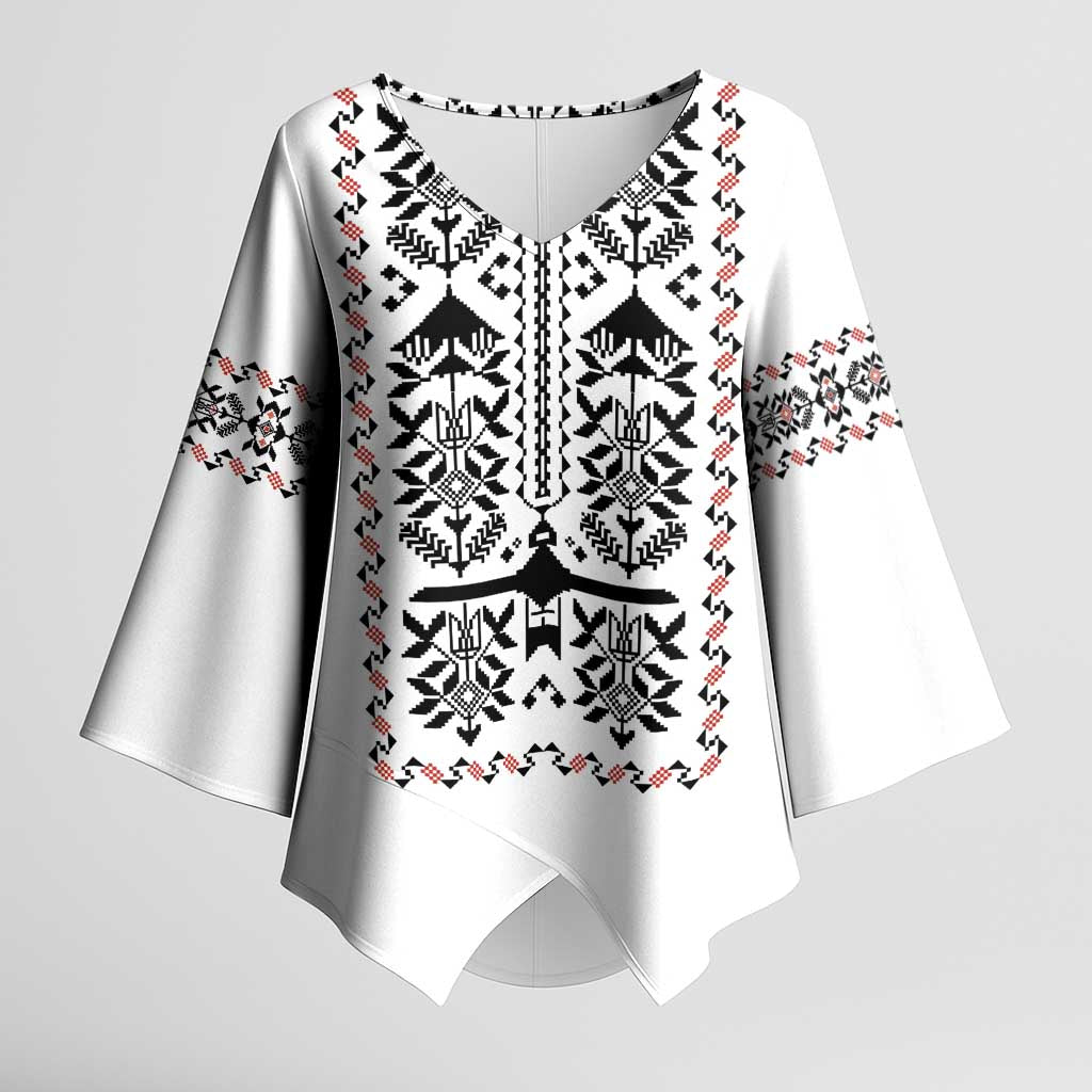Ukraine Military Vyshyvanka Pattern Kimono Sleeve Blouse Ukrainian Heritage White Tactical Style - Wonder Print Shop