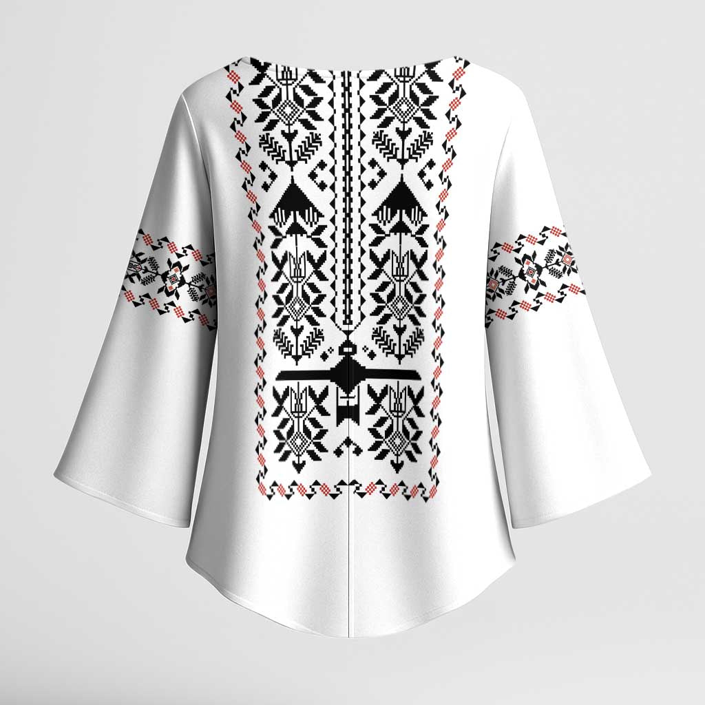 Ukraine Military Vyshyvanka Pattern Kimono Sleeve Blouse Ukrainian Heritage White Tactical Style - Wonder Print Shop
