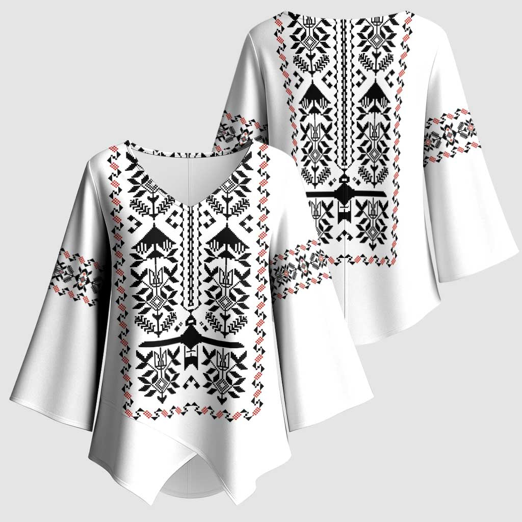Ukraine Military Vyshyvanka Pattern Kimono Sleeve Blouse Ukrainian Heritage White Tactical Style - Wonder Print Shop