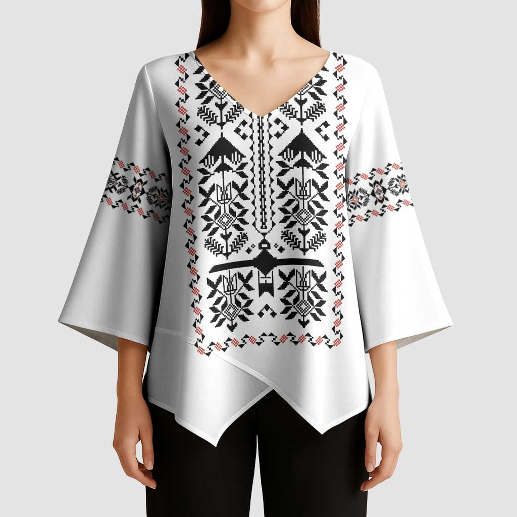 Ukraine Military Vyshyvanka Pattern Kimono Sleeve Blouse Ukrainian Heritage White Tactical Style - Wonder Print Shop